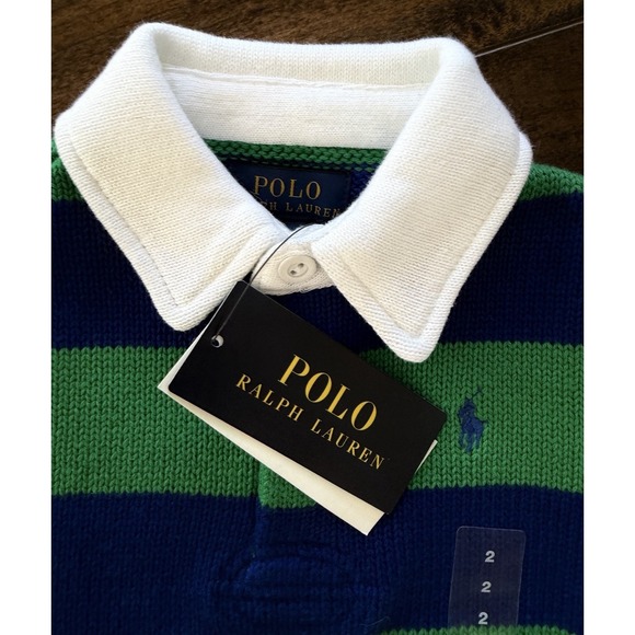 Polo Ralph Lauren Striped Cotton Rugby Sweater Boys Size 2 NWT $145 - Picture 2 of 7